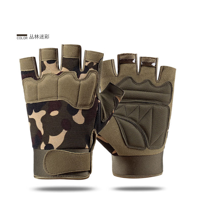 Processing custom tactical half finger gloves male and female camouflage real CS short finger outdoor sports motorcycle riding gloves