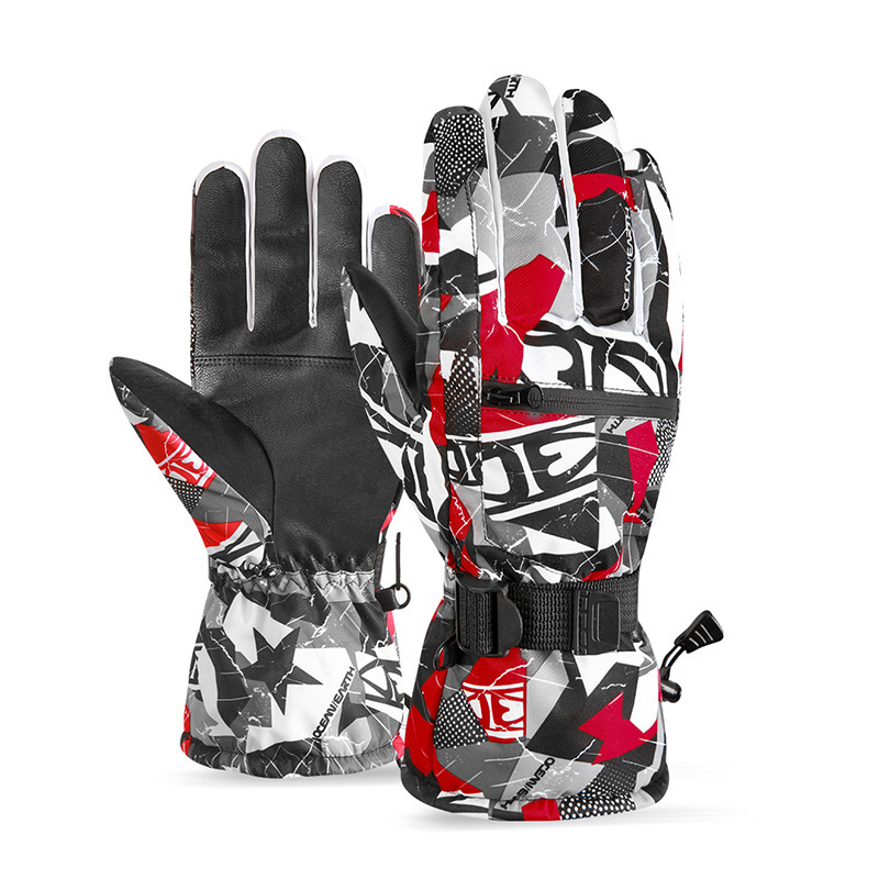 Five-finger ski gloves fleece thermal waterproof skid-proof cycling gloves