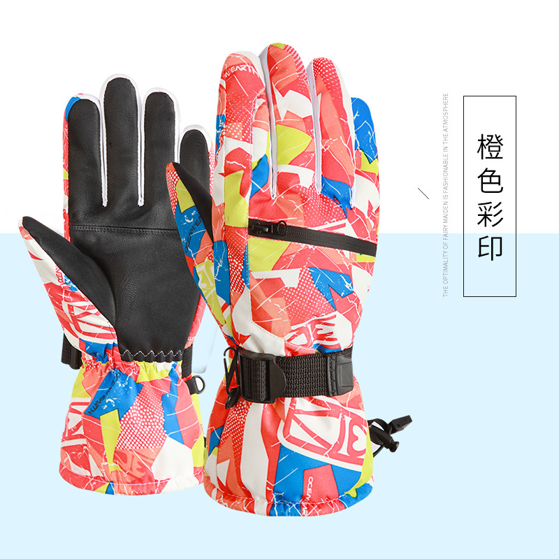 Five-finger ski gloves fleece thermal waterproof skid-proof cycling gloves