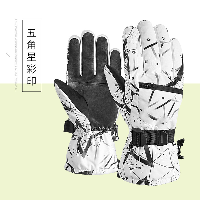 Five-finger ski gloves fleece thermal waterproof skid-proof cycling gloves